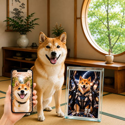 愛犬 写真入り 名入れ ガラスフォトパネル メカパイロット犬 SFアート