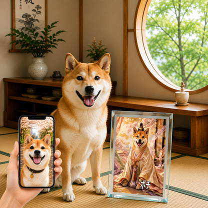 愛犬 写真入り 名入れ ガラスフォトパネル 平安王朝 ロイヤル犬