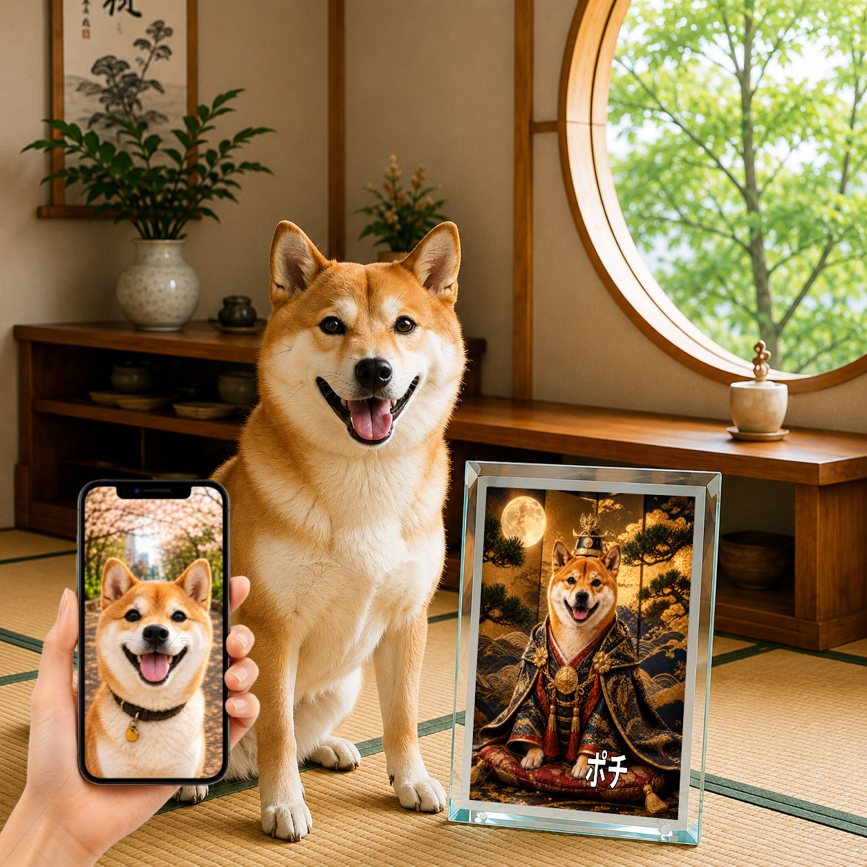 愛犬 写真入り 名入れ ガラスフォトパネル 将軍様 犬ポートレート
