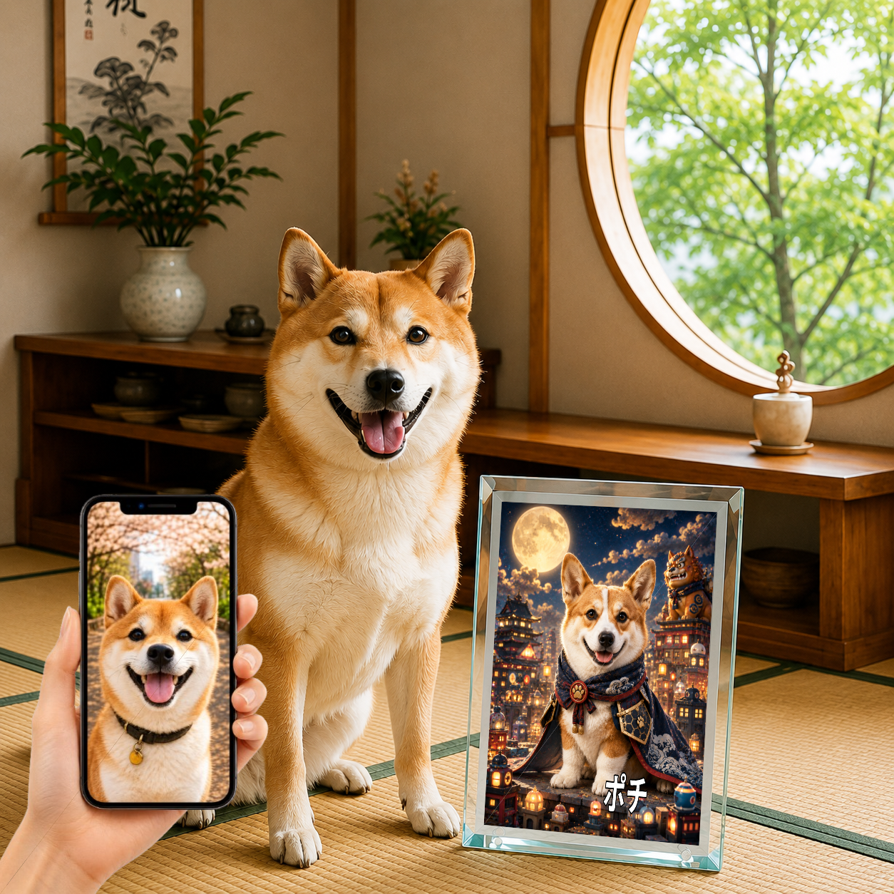 愛犬 写真入り 名入れ ガラスフォトパネル 怪獣ガーディアン犬