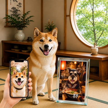 愛犬 写真入り 名入れ ガラスフォトパネル ラーメン職人犬