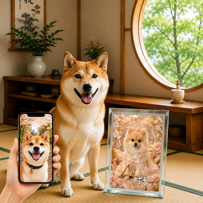 愛犬 写真入り 名入れ ガラスフォトパネル 姫さま犬 和風プリンセス
