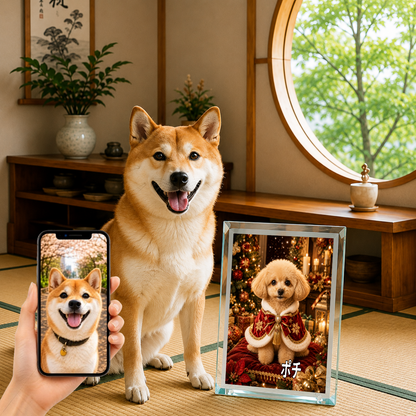 愛犬 写真入り 名入れ ガラスフォトパネル クリスマス王子犬