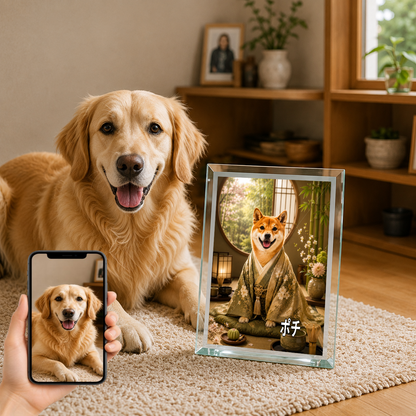 愛犬 写真入り 名入れ ガラスフォトパネル 茶室 上品な和犬 うちの子アート