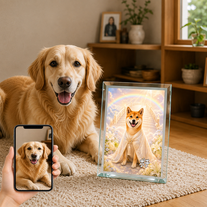愛犬 写真入り 名入れ ガラスフォトパネル 虹の橋 メモリアル うちの子