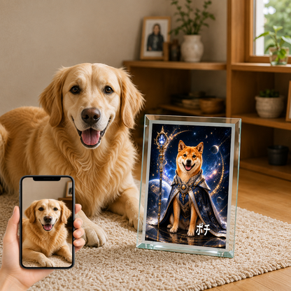 愛犬 写真入り 名入れ ガラスフォトパネル 銀河スペースナイト犬