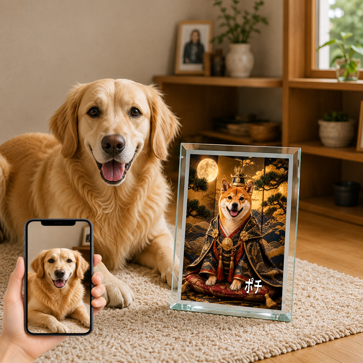 愛犬 写真入り 名入れ ガラスフォトパネル 将軍様 犬ポートレート
