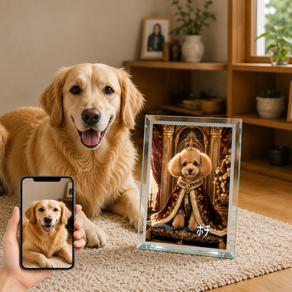 愛犬 写真入り 名入れ ガラスフォトパネル 王様マント犬 ロイヤルアート