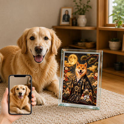 愛犬 写真入り 名入れ ガラスフォトパネル 晴れ着 金屏風 うちの子ギフト
