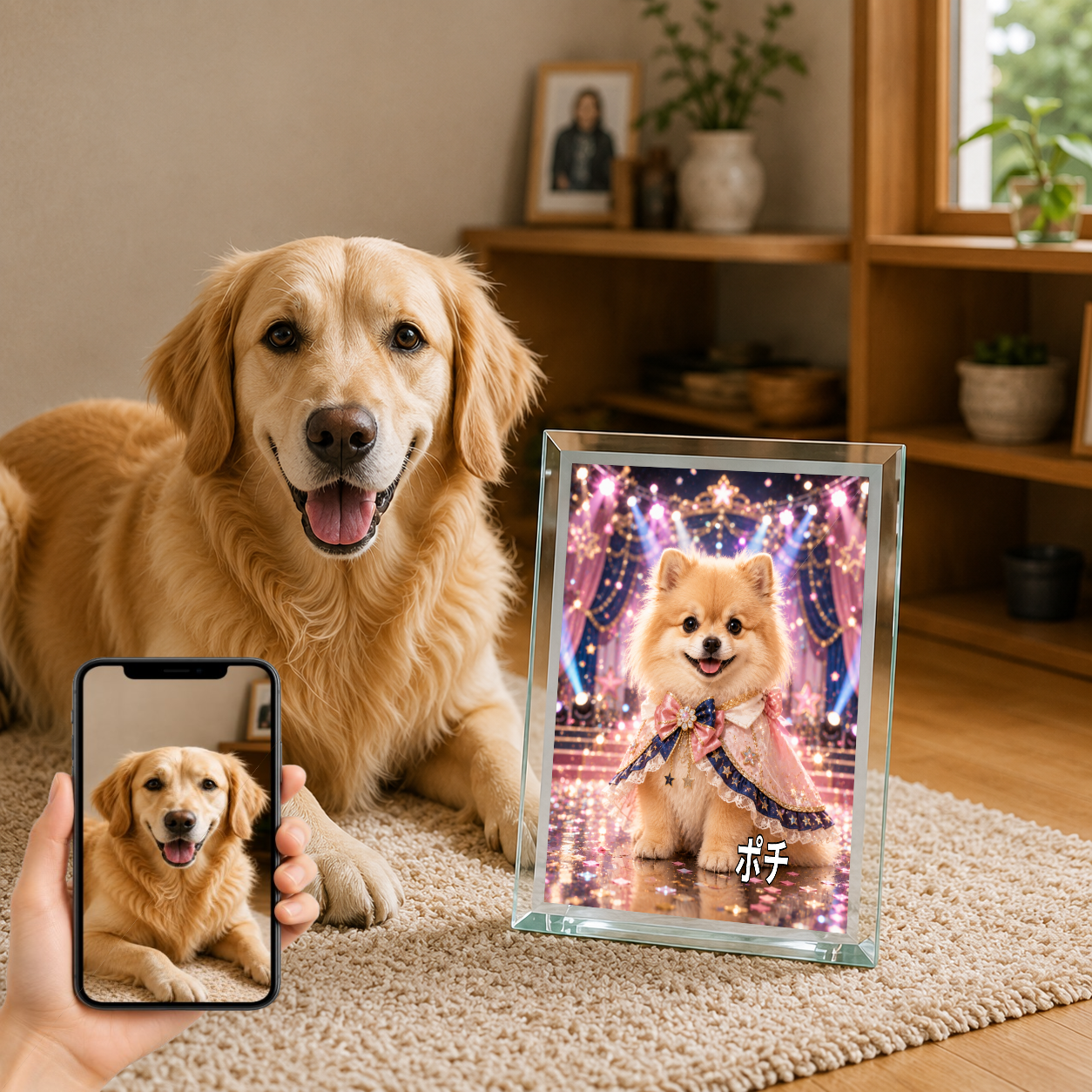 愛犬 写真入り 名入れ ガラスフォトパネル アイドルステージ犬