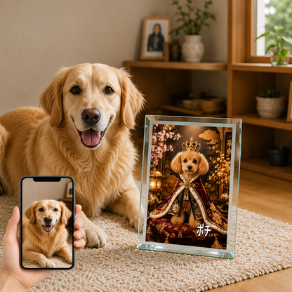 愛犬 写真入り 名入れ ガラスフォトパネル 王様犬 ロイヤルポートレート