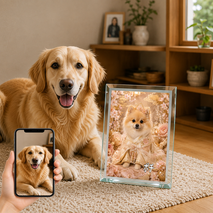 愛犬 写真入り 名入れ ガラスフォトパネル 姫さま犬 和風プリンセス