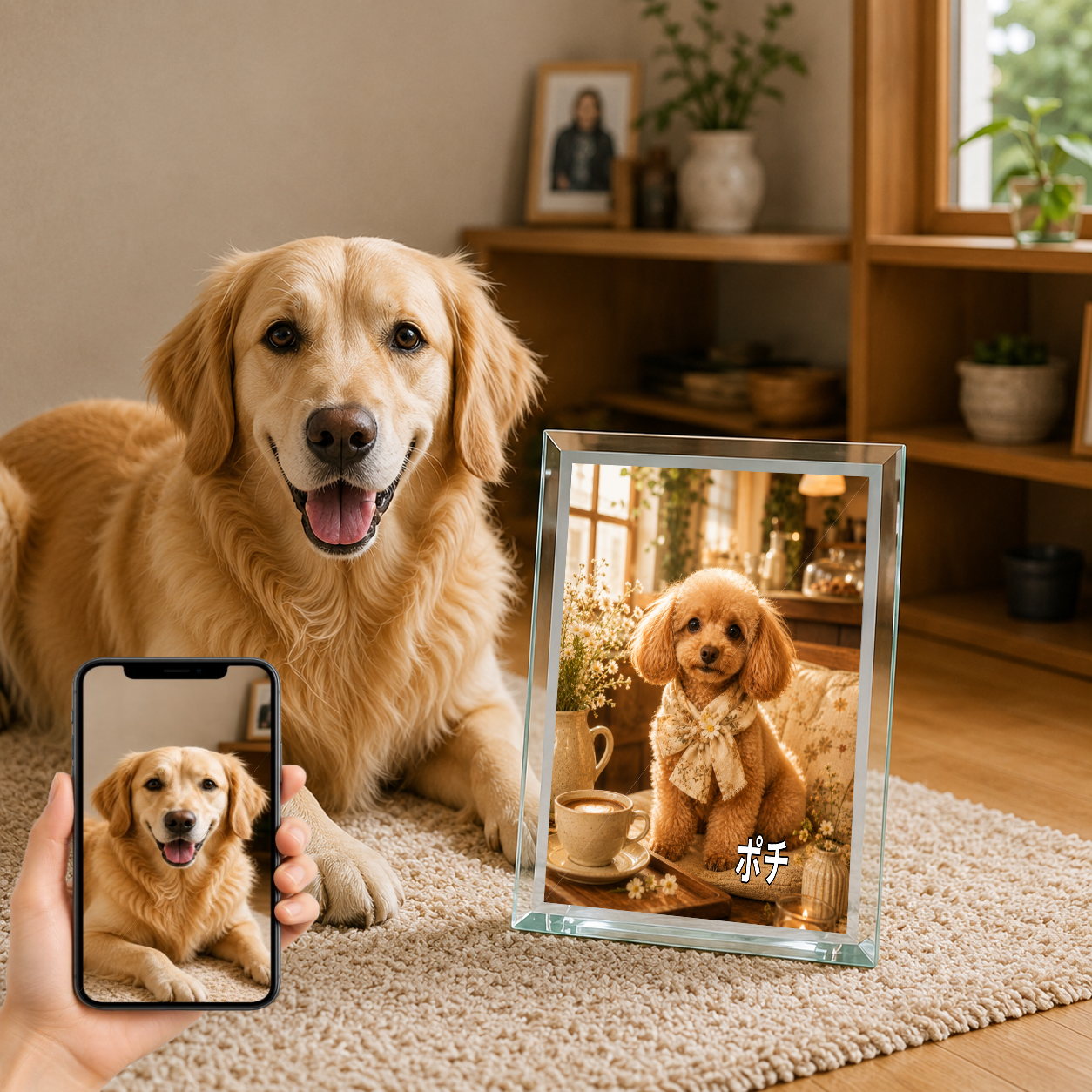 愛犬 写真入り 名入れ ガラスフォトパネル カフェのうちの子