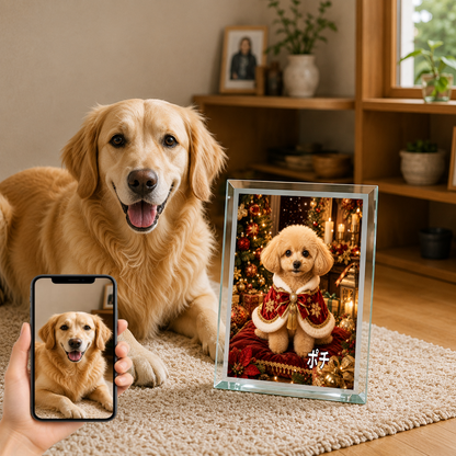 愛犬 写真入り 名入れ ガラスフォトパネル クリスマス王子犬