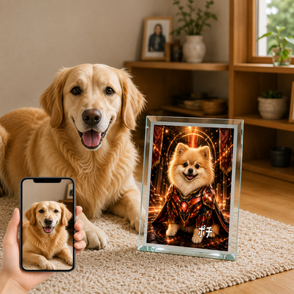 愛犬 写真入り 名入れ ガラスフォトパネル パワードスーツヒーロー犬