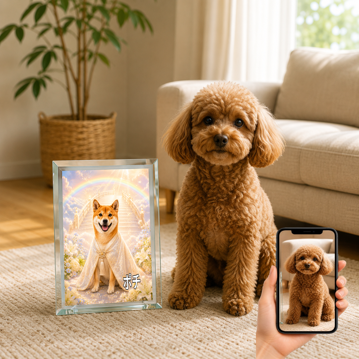 愛犬 写真入り 名入れ ガラスフォトパネル 虹の橋 メモリアル うちの子
