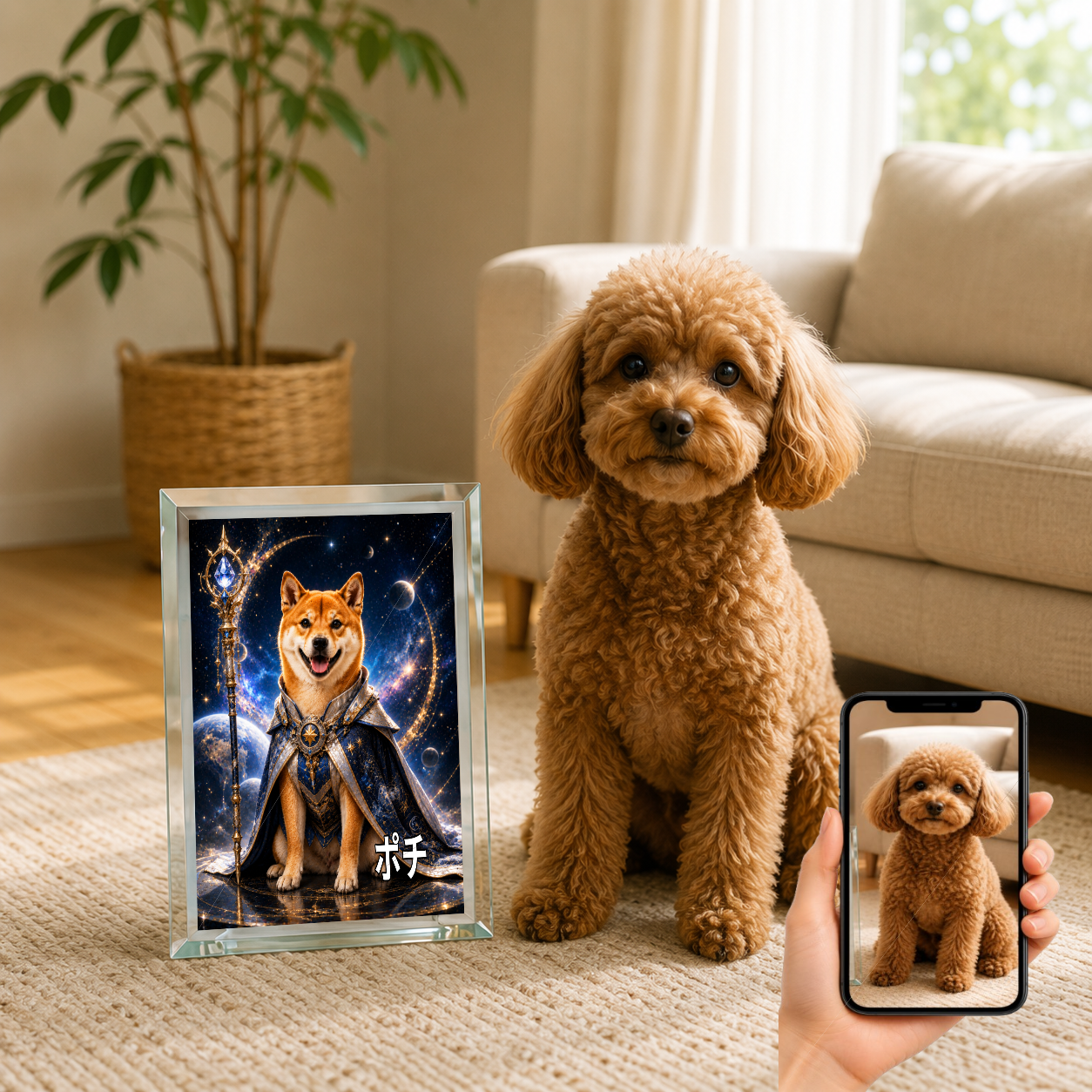 愛犬 写真入り 名入れ ガラスフォトパネル 銀河スペースナイト犬