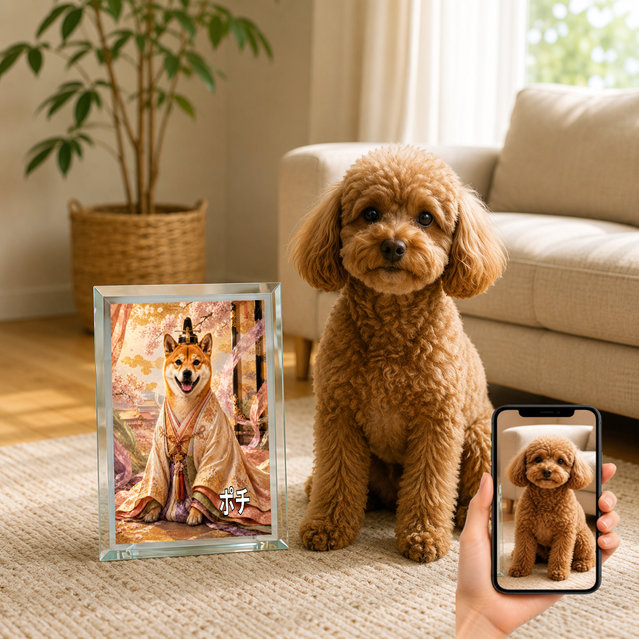 愛犬 写真入り 名入れ ガラスフォトパネル 平安王朝 ロイヤル犬