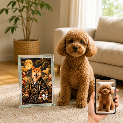 愛犬 写真入り 名入れ ガラスフォトパネル 晴れ着 金屏風 うちの子ギフト
