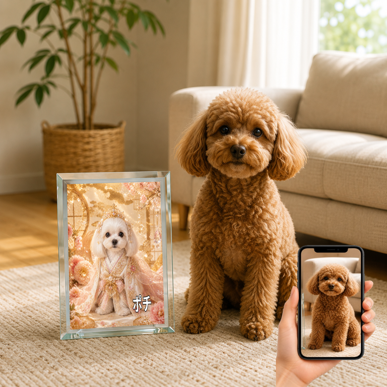愛犬 写真入り 名入れ ガラスフォトパネル 姫さま犬 プリンセス風