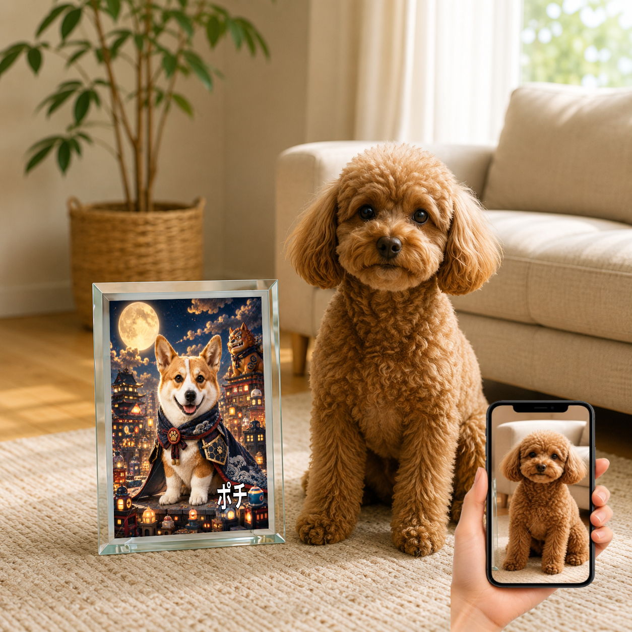 愛犬 写真入り 名入れ ガラスフォトパネル 怪獣ガーディアン犬