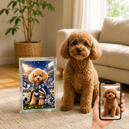 愛犬 写真入り 名入れ ガラスフォトパネル サッカーキャプテン犬