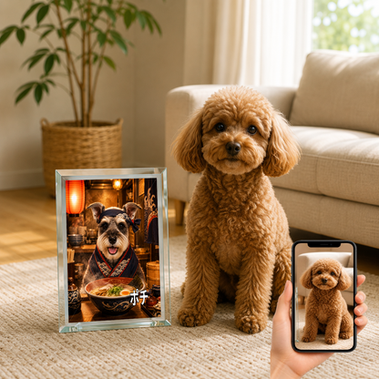 愛犬 写真入り 名入れ ガラスフォトパネル ラーメン職人犬