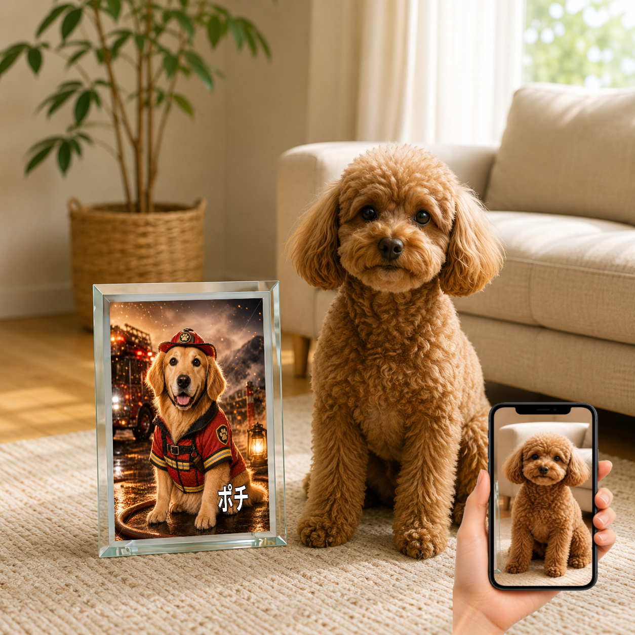 愛犬 写真入り 名入れ ガラスフォトパネル レスキューヒーロー犬
