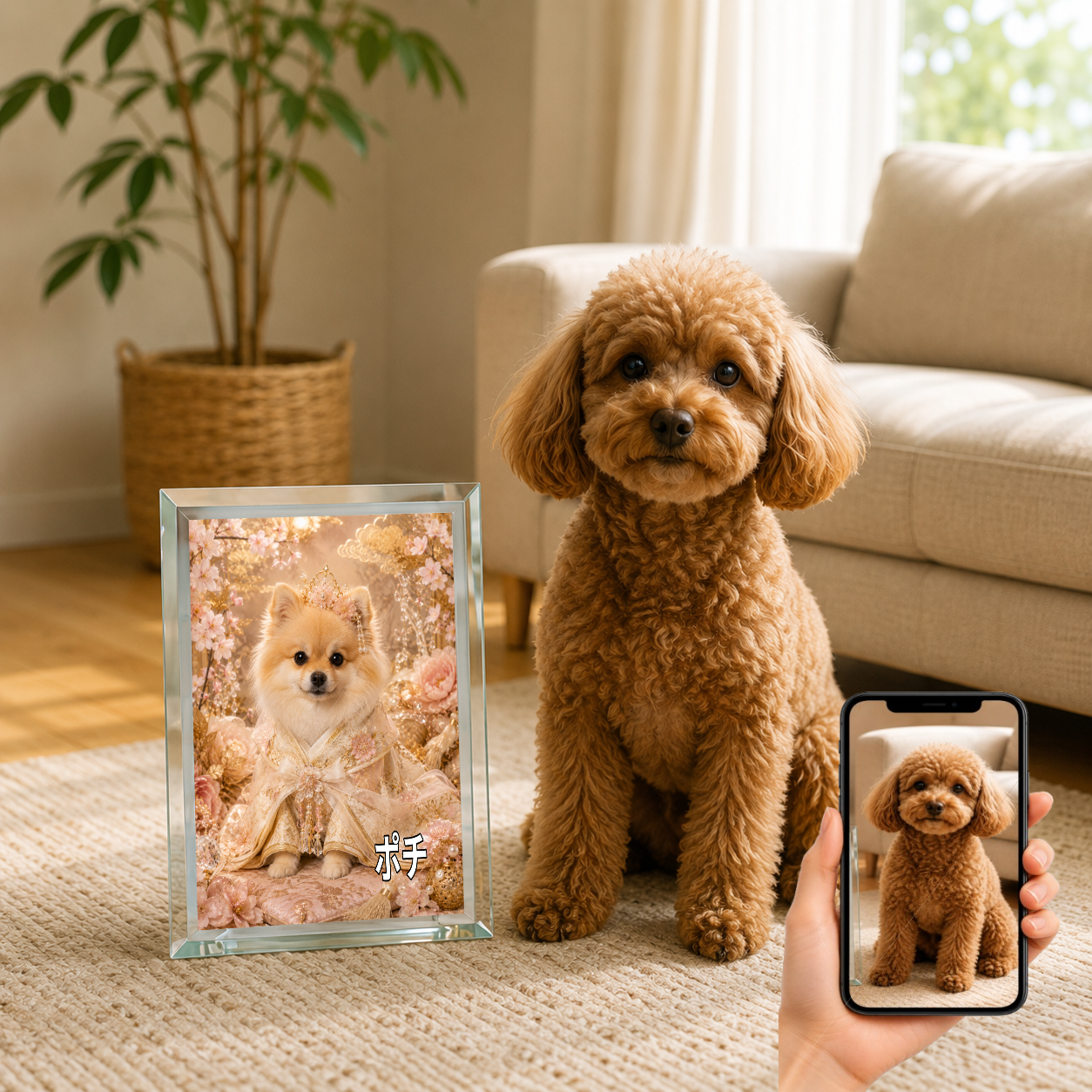 愛犬 写真入り 名入れ ガラスフォトパネル 姫さま犬 和風プリンセス