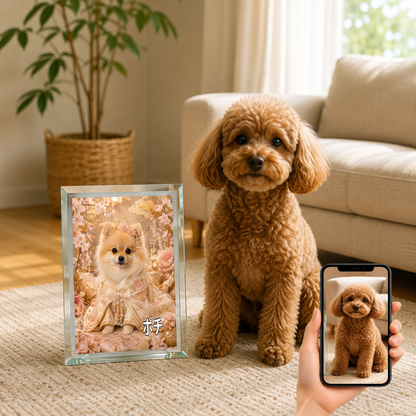 愛犬 写真入り 名入れ ガラスフォトパネル 姫さま犬 和風プリンセス