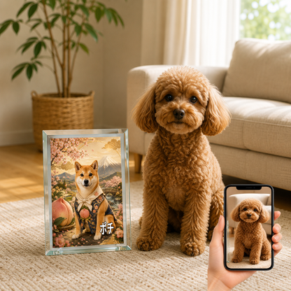 愛犬 写真入り 名入れ ガラスフォトパネル 桃太郎の相棒犬