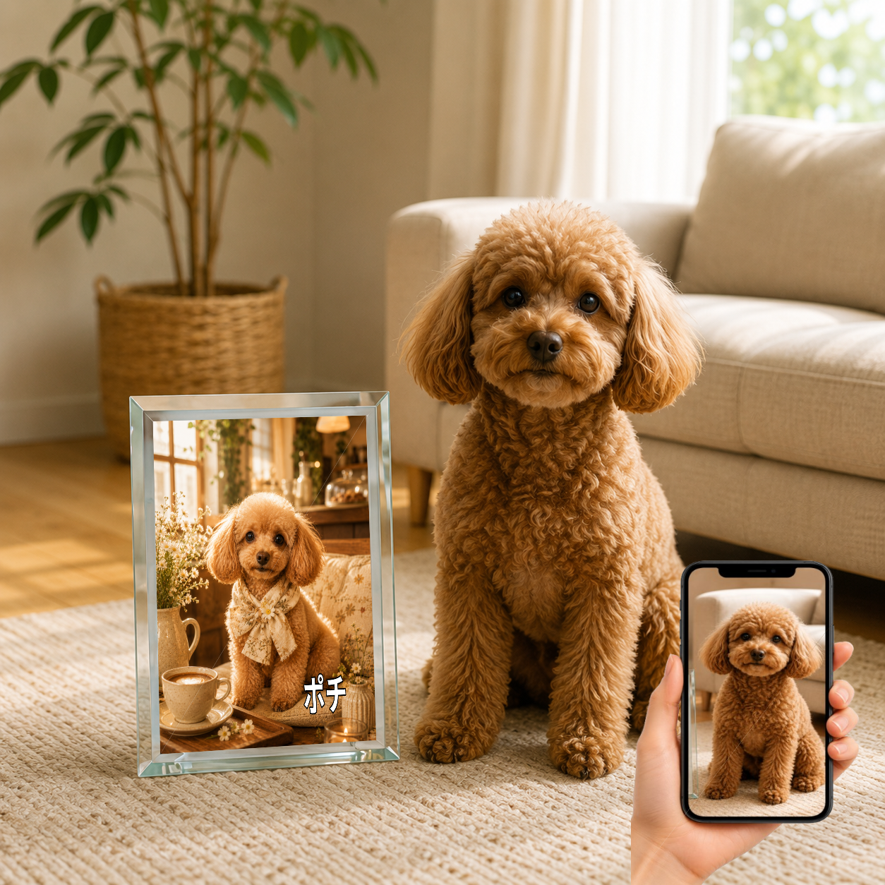 愛犬 写真入り 名入れ ガラスフォトパネル カフェのうちの子