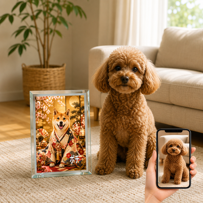 愛犬 写真入り 名入れ ガラスフォトパネル 桜と毬 華やか和装アート