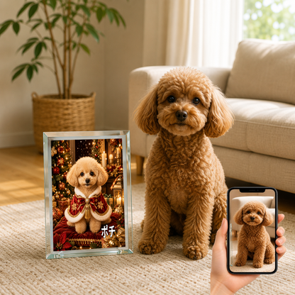 愛犬 写真入り 名入れ ガラスフォトパネル クリスマス王子犬