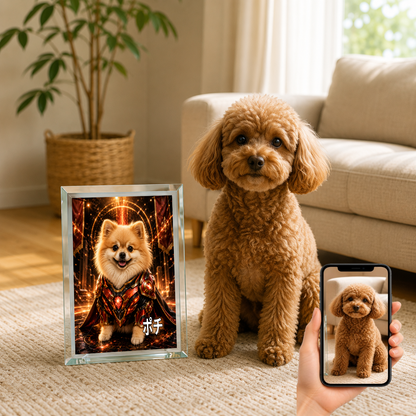 愛犬 写真入り 名入れ ガラスフォトパネル パワードスーツヒーロー犬