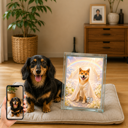 愛犬 写真入り 名入れ ガラスフォトパネル 虹の橋 メモリアル うちの子