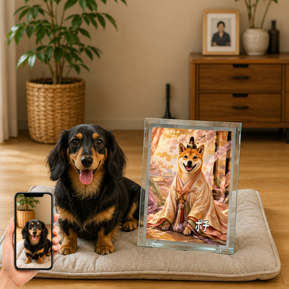 愛犬 写真入り 名入れ ガラスフォトパネル 平安王朝 ロイヤル犬