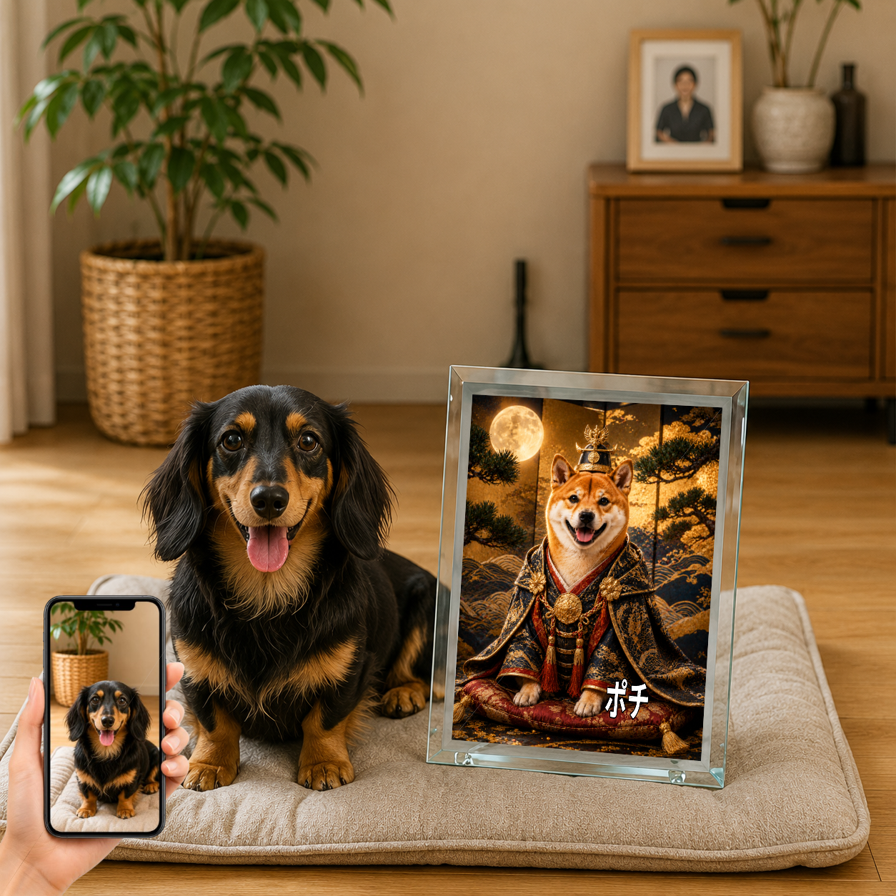 愛犬 写真入り 名入れ ガラスフォトパネル 将軍様 犬ポートレート