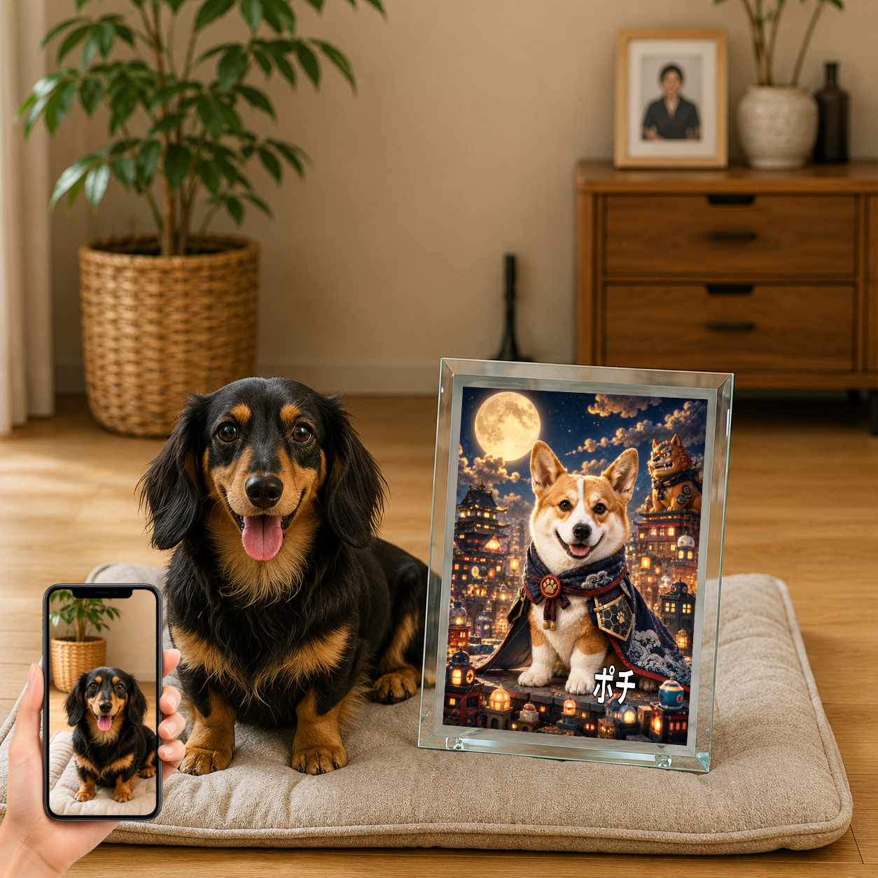 愛犬 写真入り 名入れ ガラスフォトパネル 怪獣ガーディアン犬