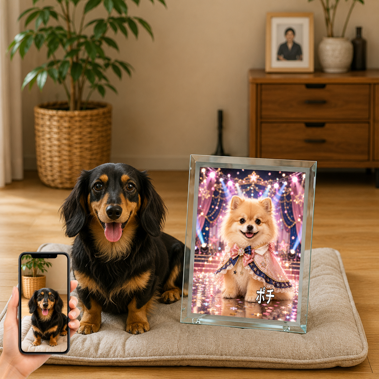 愛犬 写真入り 名入れ ガラスフォトパネル アイドルステージ犬