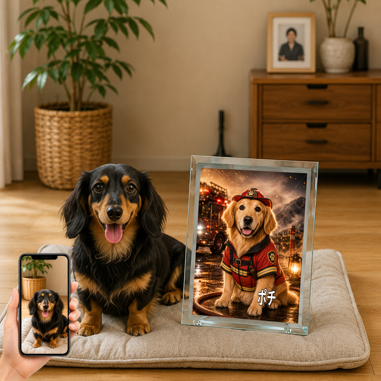 愛犬 写真入り 名入れ ガラスフォトパネル レスキューヒーロー犬