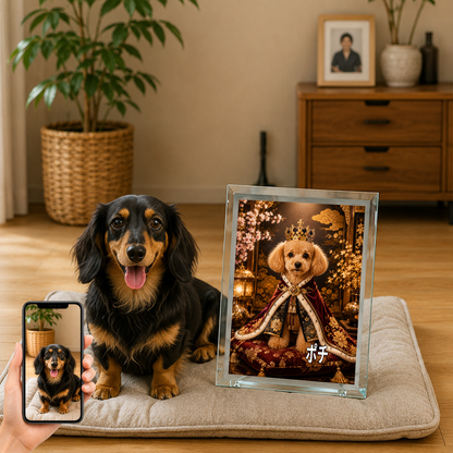 愛犬 写真入り 名入れ ガラスフォトパネル 王様犬 ロイヤルポートレート