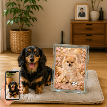 愛犬 写真入り 名入れ ガラスフォトパネル 姫さま犬 和風プリンセス