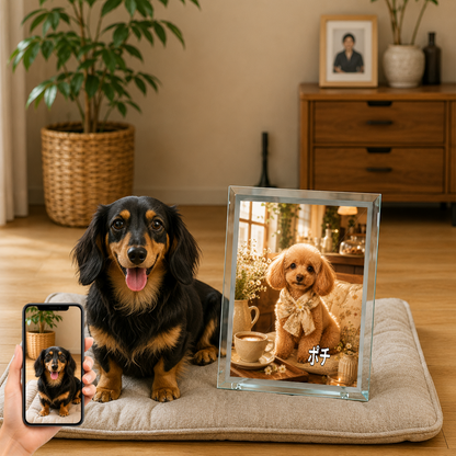 愛犬 写真入り 名入れ ガラスフォトパネル カフェのうちの子