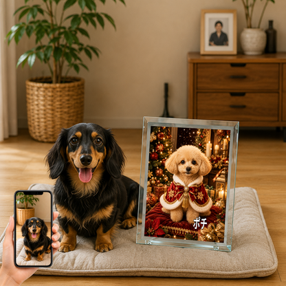 愛犬 写真入り 名入れ ガラスフォトパネル クリスマス王子犬
