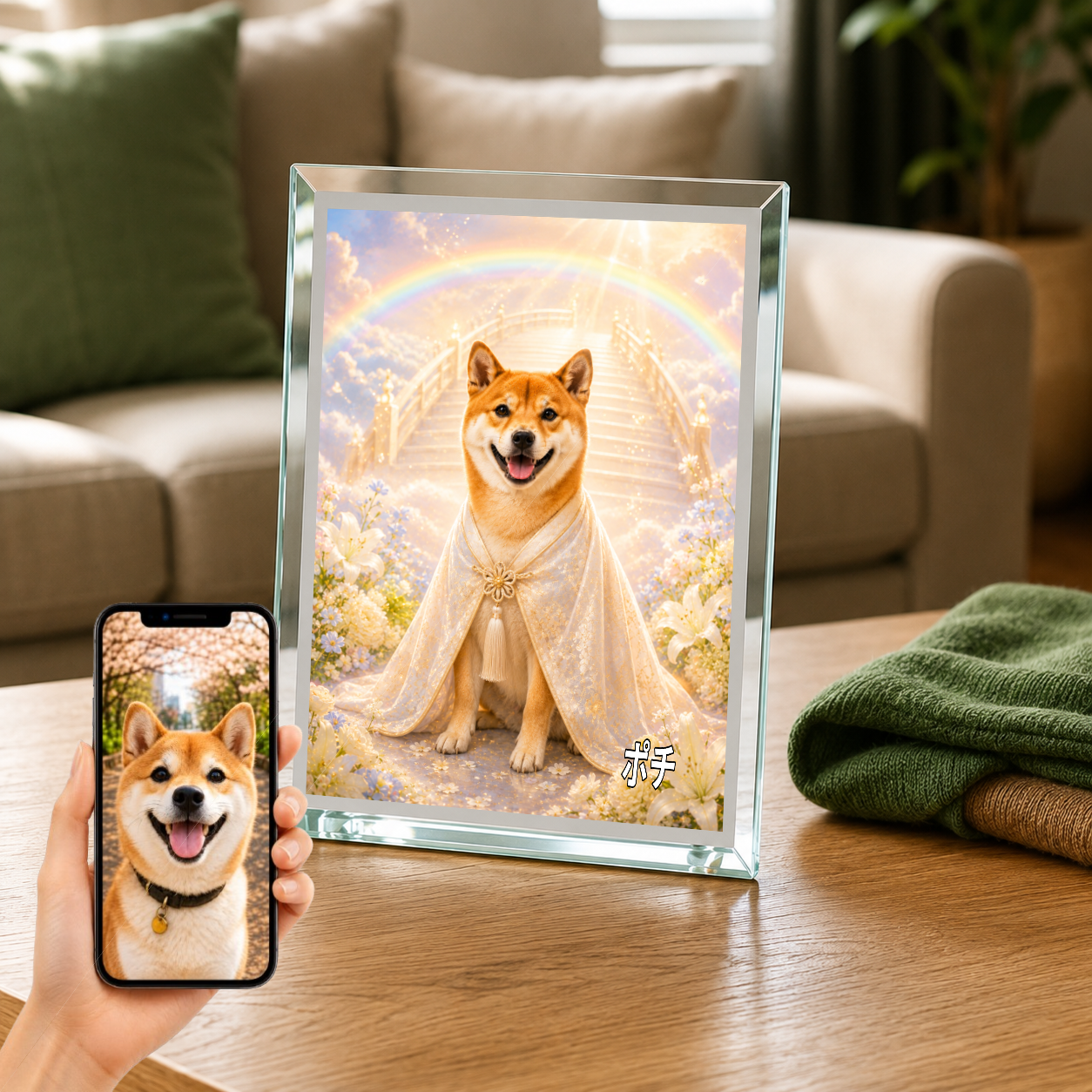 愛犬 写真入り 名入れ ガラスフォトパネル 虹の橋 メモリアル うちの子