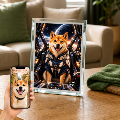 愛犬 写真入り 名入れ ガラスフォトパネル メカパイロット犬 SFアート