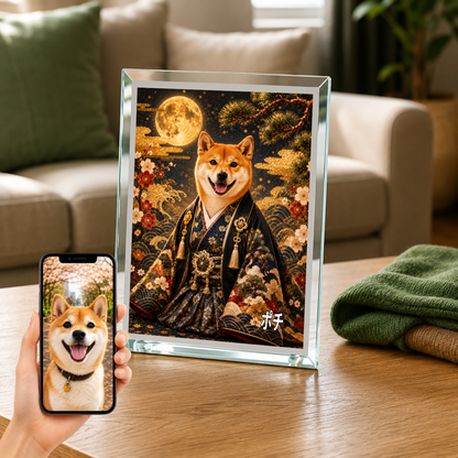愛犬 写真入り 名入れ ガラスフォトパネル 晴れ着 金屏風 うちの子ギフト