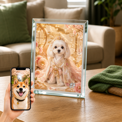 愛犬 写真入り 名入れ ガラスフォトパネル 姫さま犬 プリンセス風
