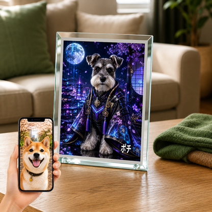愛犬 写真入り 名入れ ガラスフォトパネル サイバー侍犬 近未来和風